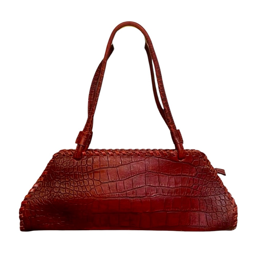 Maurizio Taiuti Red Embossed Braided Leather Envelope Shoulder Bag Italy Vintage